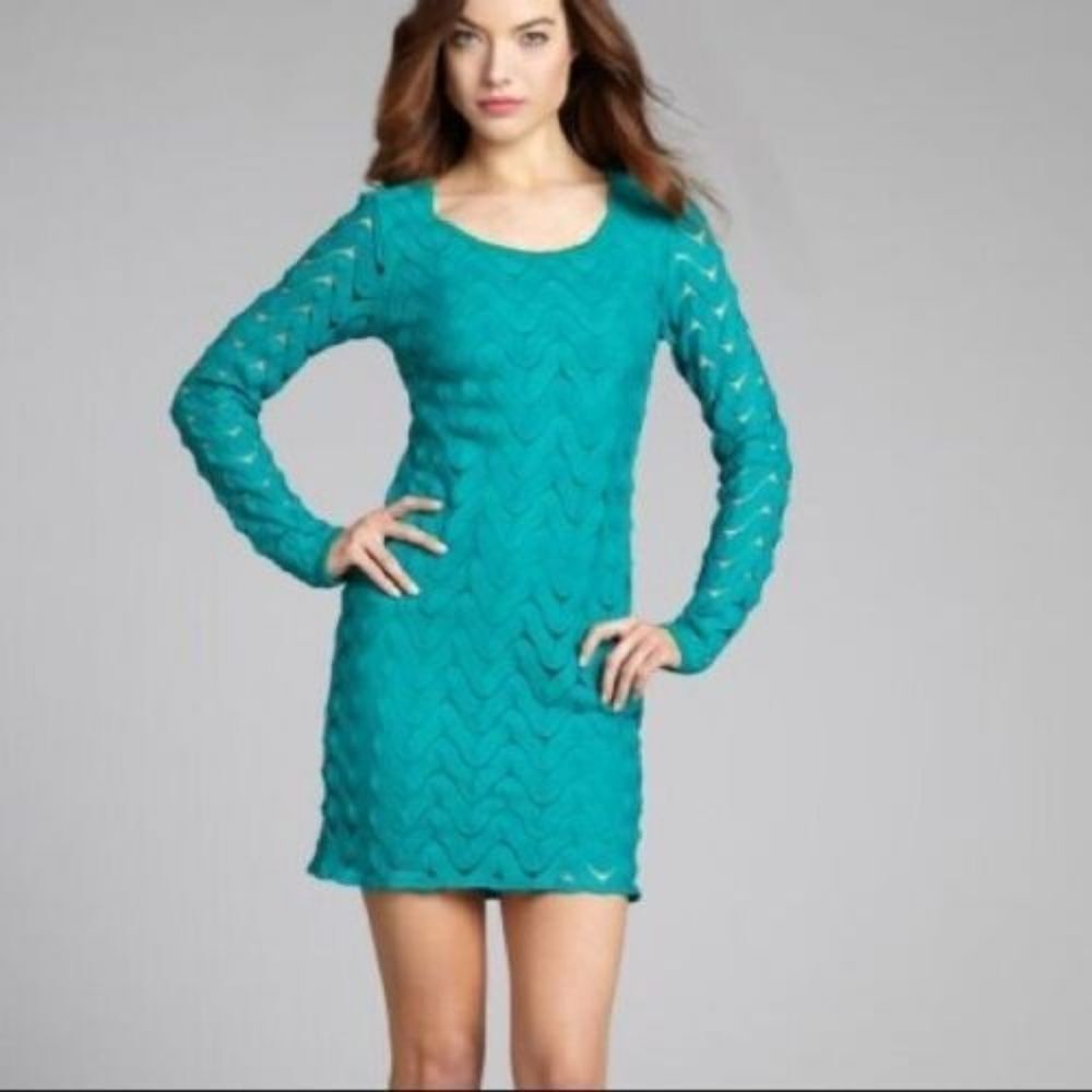 Free People Crochet Style Bodycon Open Back Dress Teal Blue Green Size Small - Picture 2 of 13